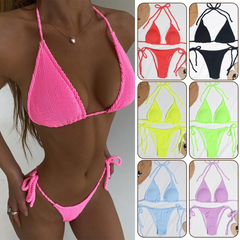Cheap Women's Swimming Suit Print Fashion Push-Up Padded Bra Beach Bikini  Set Swimsuit Swimwear