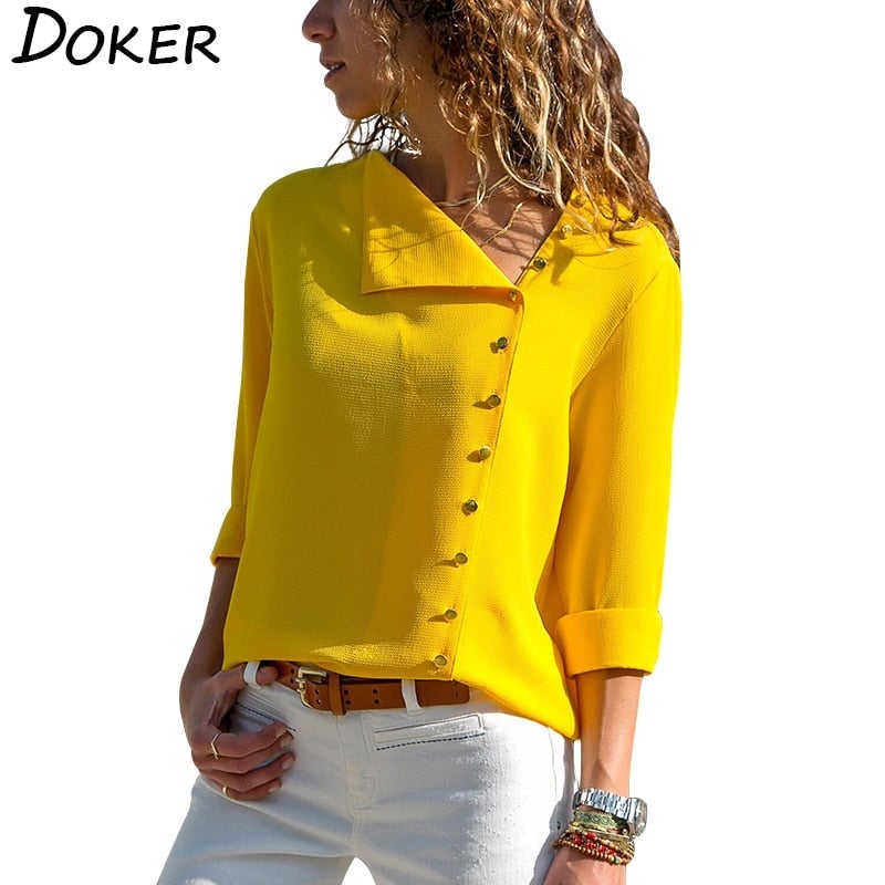 Women Tops And Blouses 2020 Fashion Long Sleeve Skew Collar
