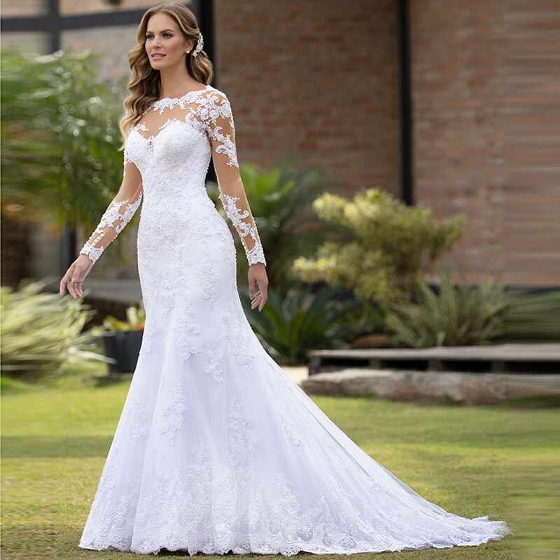 Mermaid Long Sleeves Wedding Dresses Elegant O-Neck Lace Appliques Bridal Gowns 2023 Plus Size Country Style Vestido De Noiva