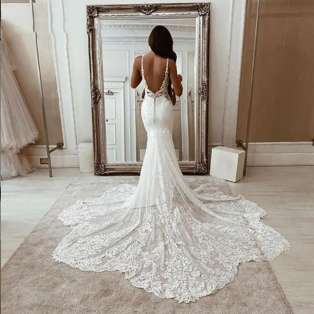 Luxury Sweetheart Mermaid Wedding Dresses Morden Lace Appliques Plus Size White Women African Sexy Bridal Wedding Gowns vestidos