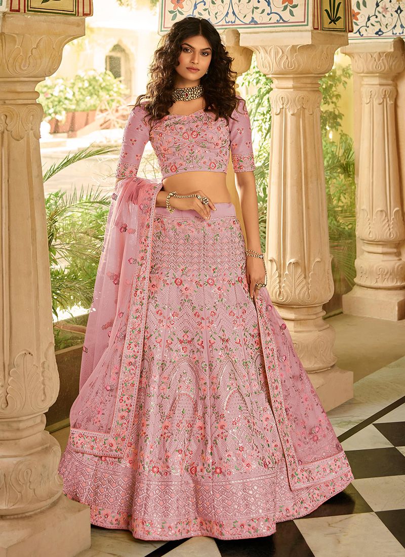 Bella Fancy Dresses Art Silk Lehenga Choli With Sequins and Zari Work In Pink
