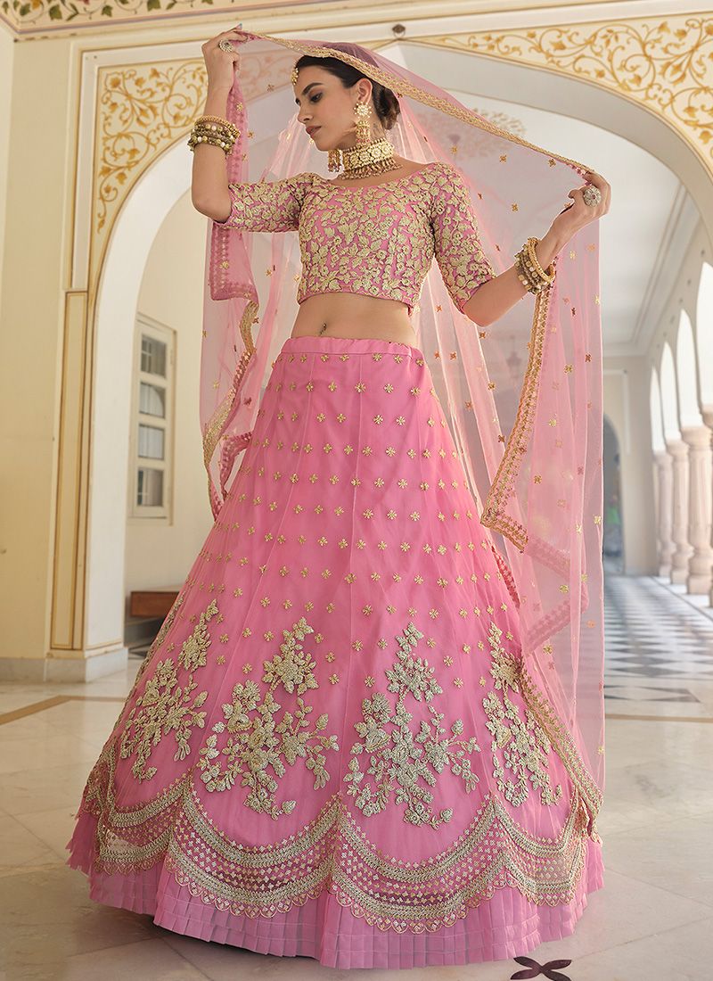 Bella Fancy Dresses Baby Pink Soft Net Dori Work Ethnic Wear Lehenga