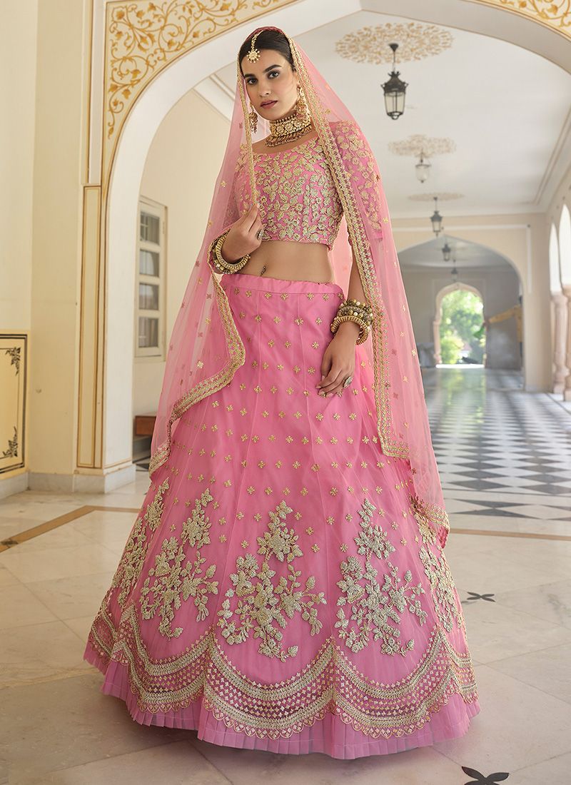 Bella Fancy Dresses Baby Pink Soft Net Dori Work Ethnic Wear Lehenga