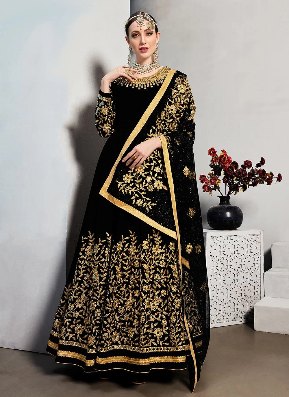 Bella Fancy Dresses Black Pure Georgette Embroidered Pakistani Salwar Suit