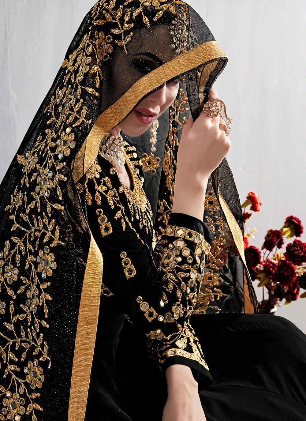 Bella Fancy Dresses Black Pure Georgette Embroidered Pakistani Salwar Suit