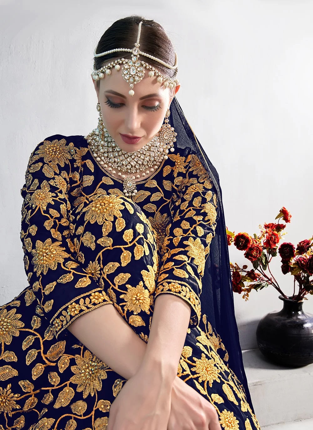 Bella Fancy Dresses Blue Pure Georgette Mirror Work Embroidered Salwar Suit