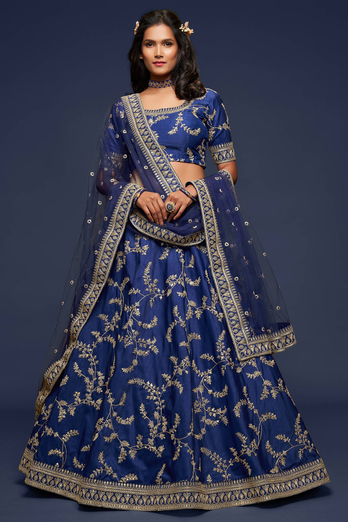 Bella Fancy Dresses Lehenga Blue Embroidered Silk Wedding Wear Lehenga Choli