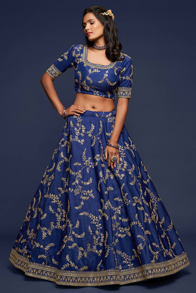 Bella Fancy Dresses Lehenga Blue Embroidered Silk Wedding Wear Lehenga Choli
