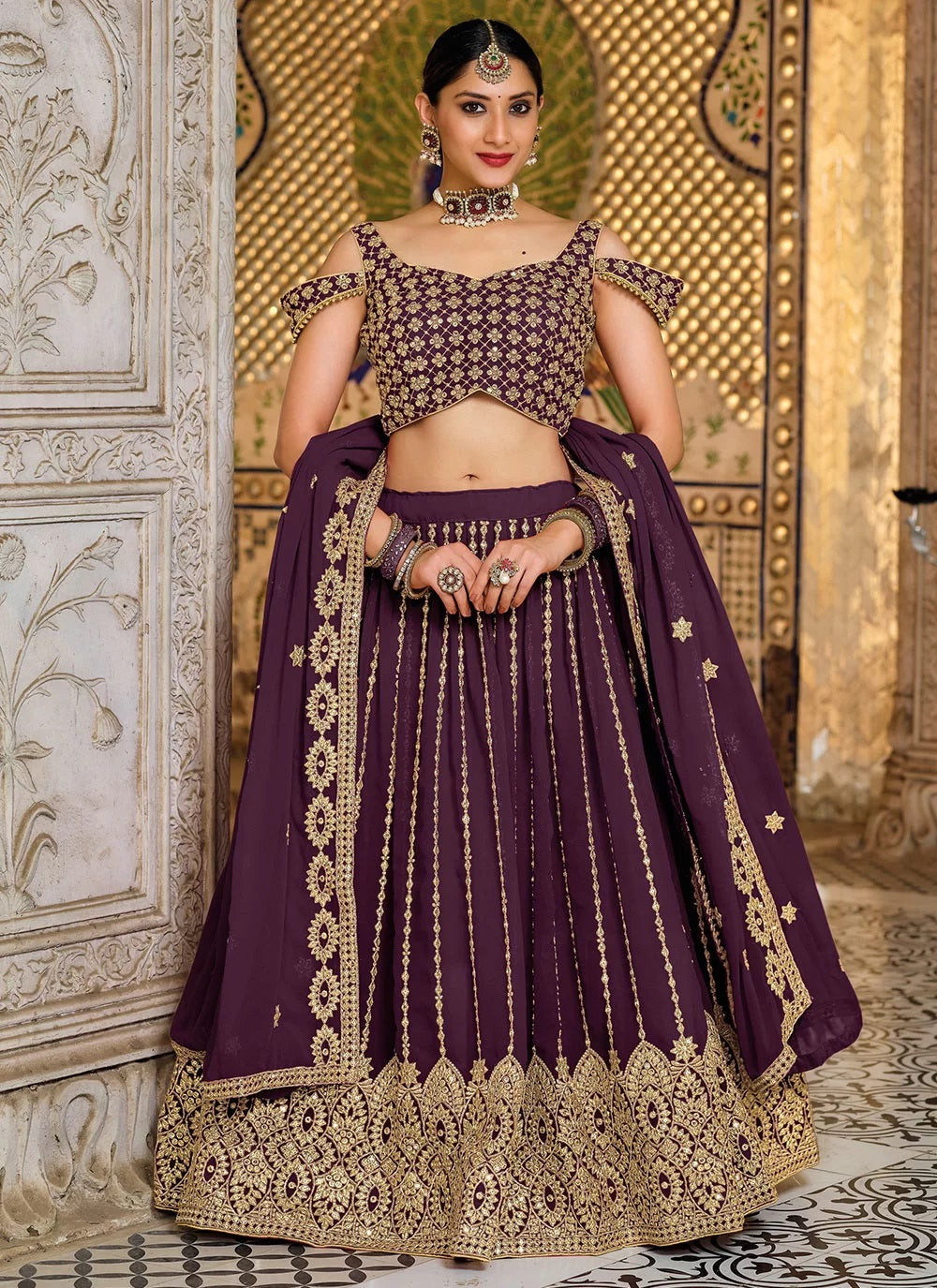 Bella Fancy Dresses Lehenga Embroidered A Line Lehenga Choli In Purple
