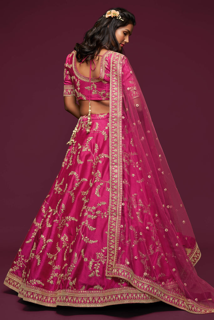 Bella Fancy Dresses Lehenga Gorgeous Pink Thread Embroidered Silk Lehenga