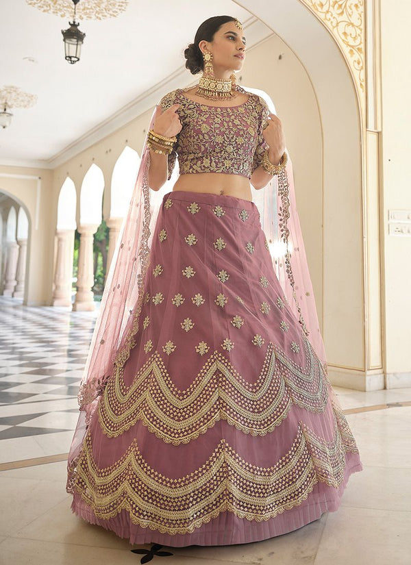 Bella Fancy Dresses Lehenga Mauve Pink Soft Net Base Sequins Work Lehenga Choli