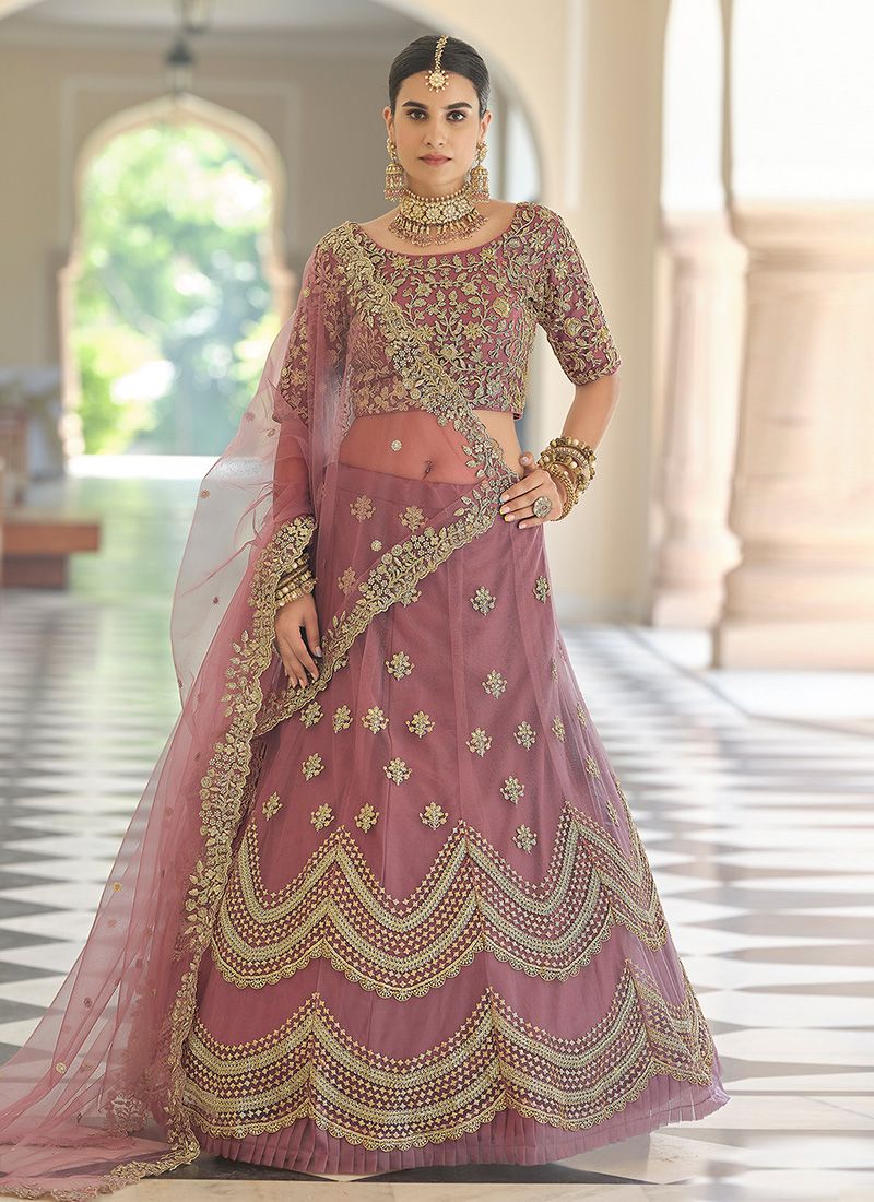 Bella Fancy Dresses Lehenga Mauve Pink Soft Net Base Sequins Work Lehenga Choli