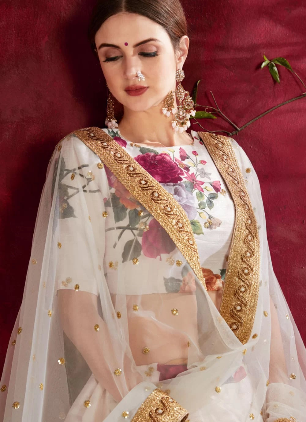 Bella Fancy Dresses Lehenga Off  White Digital Printed Art Silk Lehenga Choli