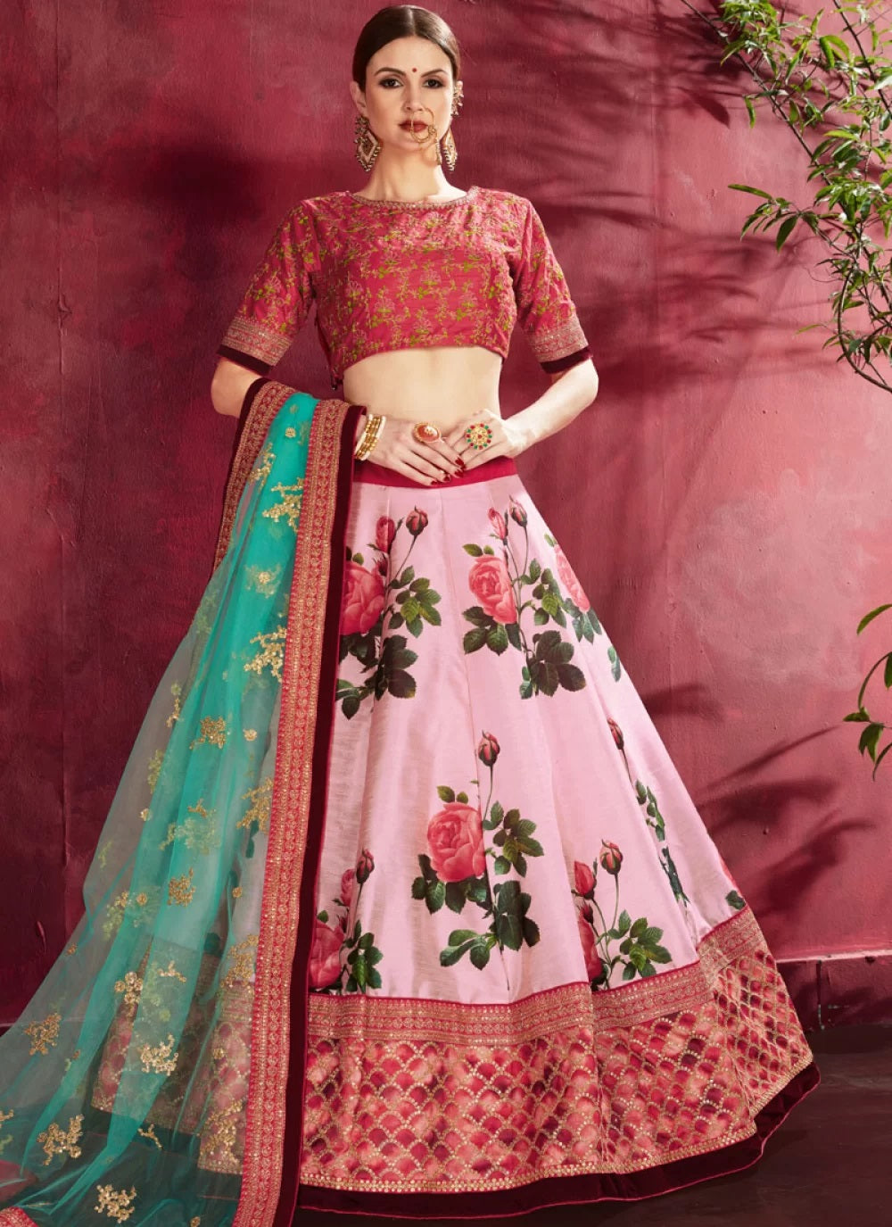 Bella Fancy Dresses Lehenga Pink Embroidered Lehenga Choli For Wedding
