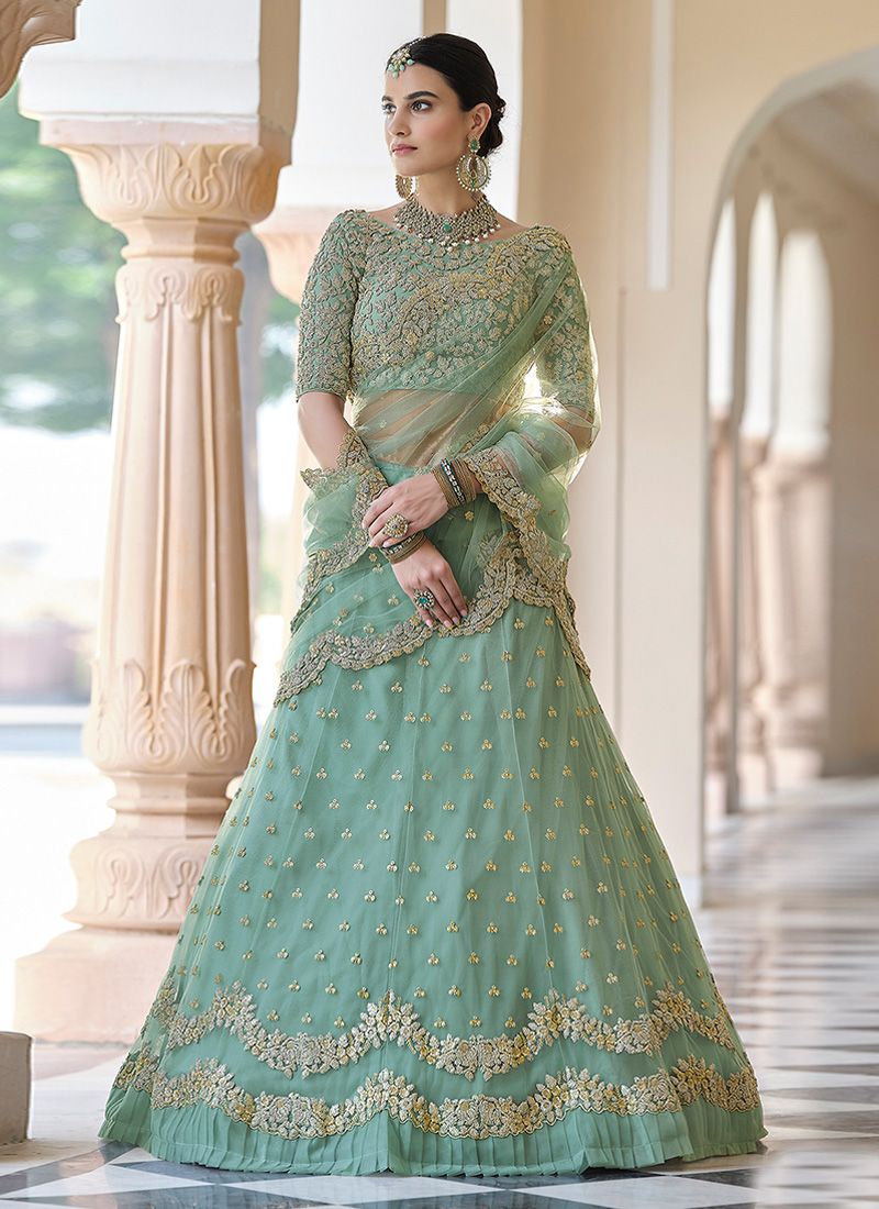 Bella Fancy Dresses Lehenga Pista Green Sequins And Dori Work Lehenga Choli