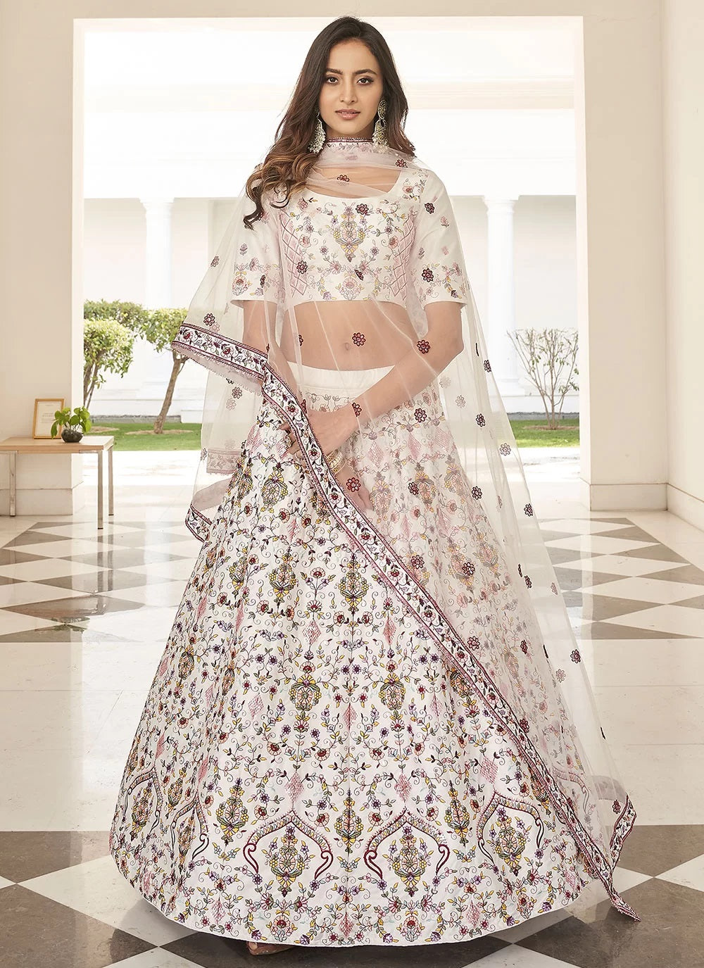 Bella Fancy Dresses Lehenga White Thread with sequince Lehenga Choli For Wedding