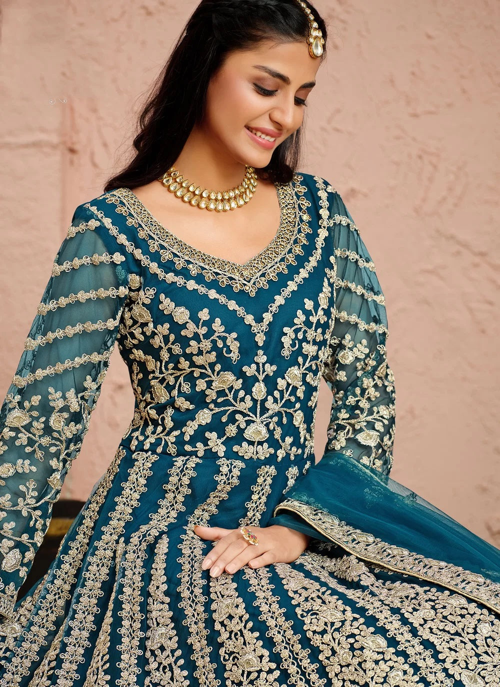 Bella Fancy Dresses Net Salwar Suit Blue Embroidered Anarkali Suit