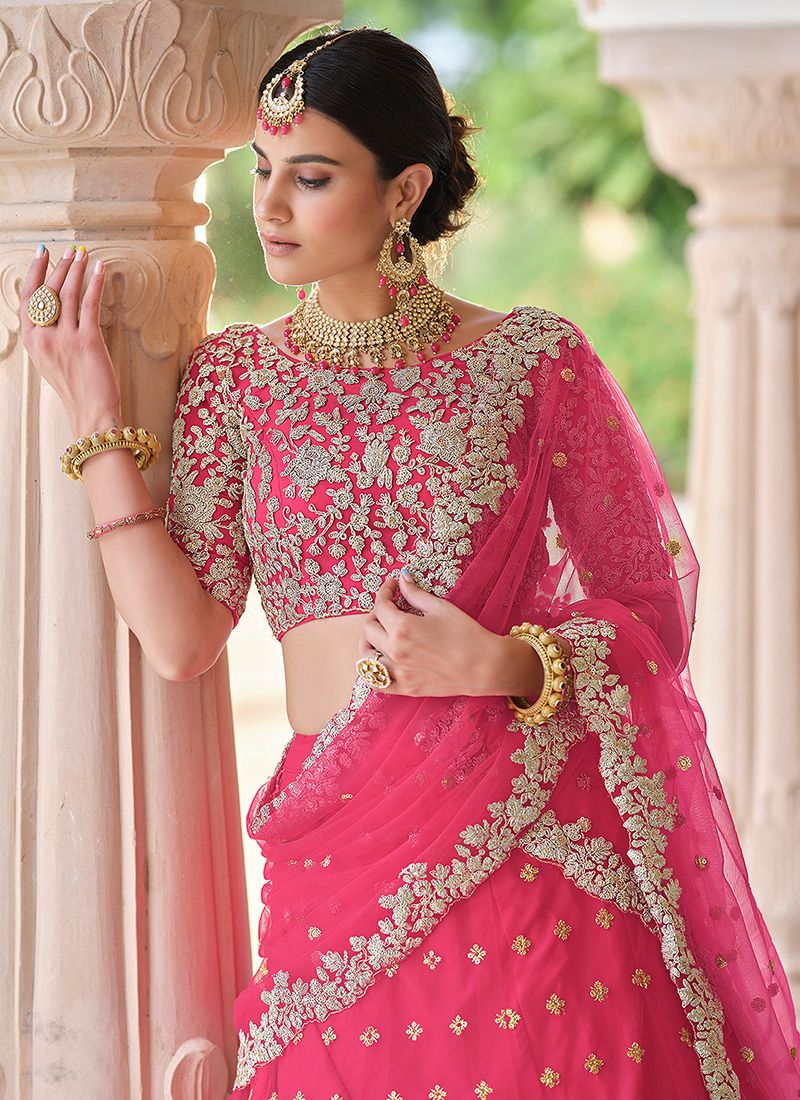 Bella Fancy Dresses Pink Soft Net Sequins And Dori Work Lehenga