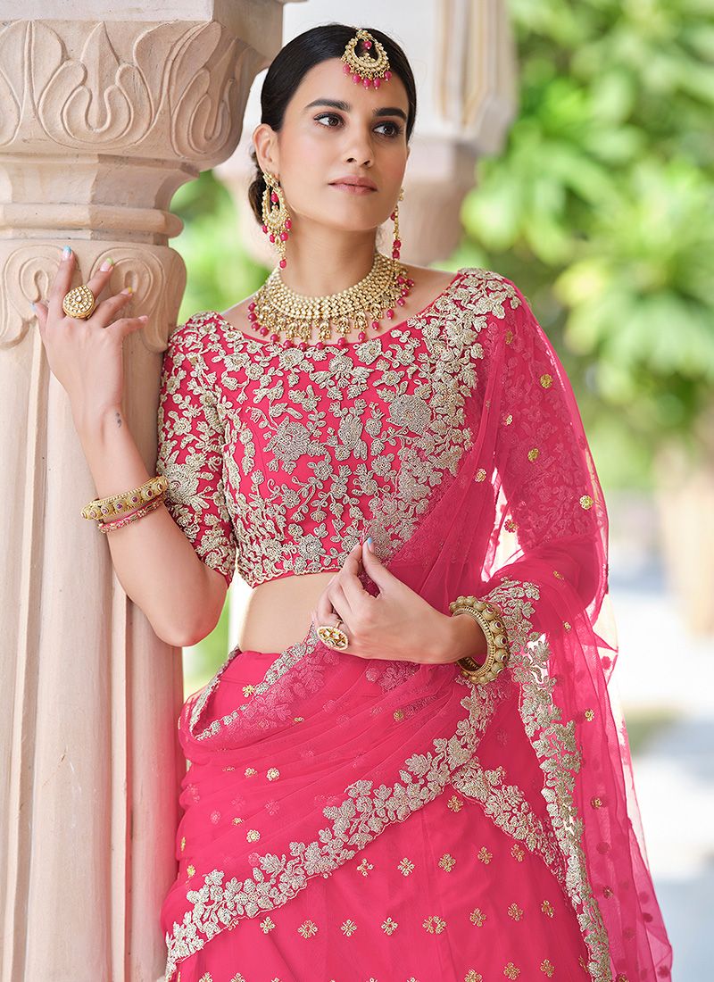 Bella Fancy Dresses Pink Soft Net Sequins And Dori Work Lehenga