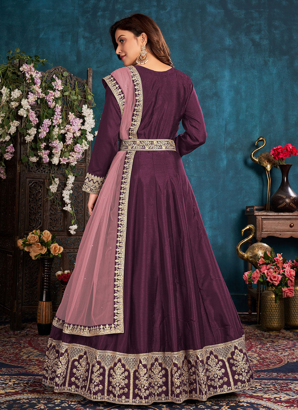 Bella Fancy Dresses Purple Color Art Silk Floor Length Suit