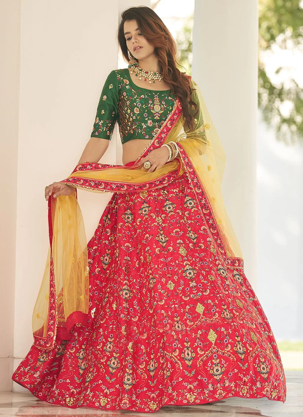 Bella Fancy Dresses Red Silk Thread with sequince work Lehenga Choli