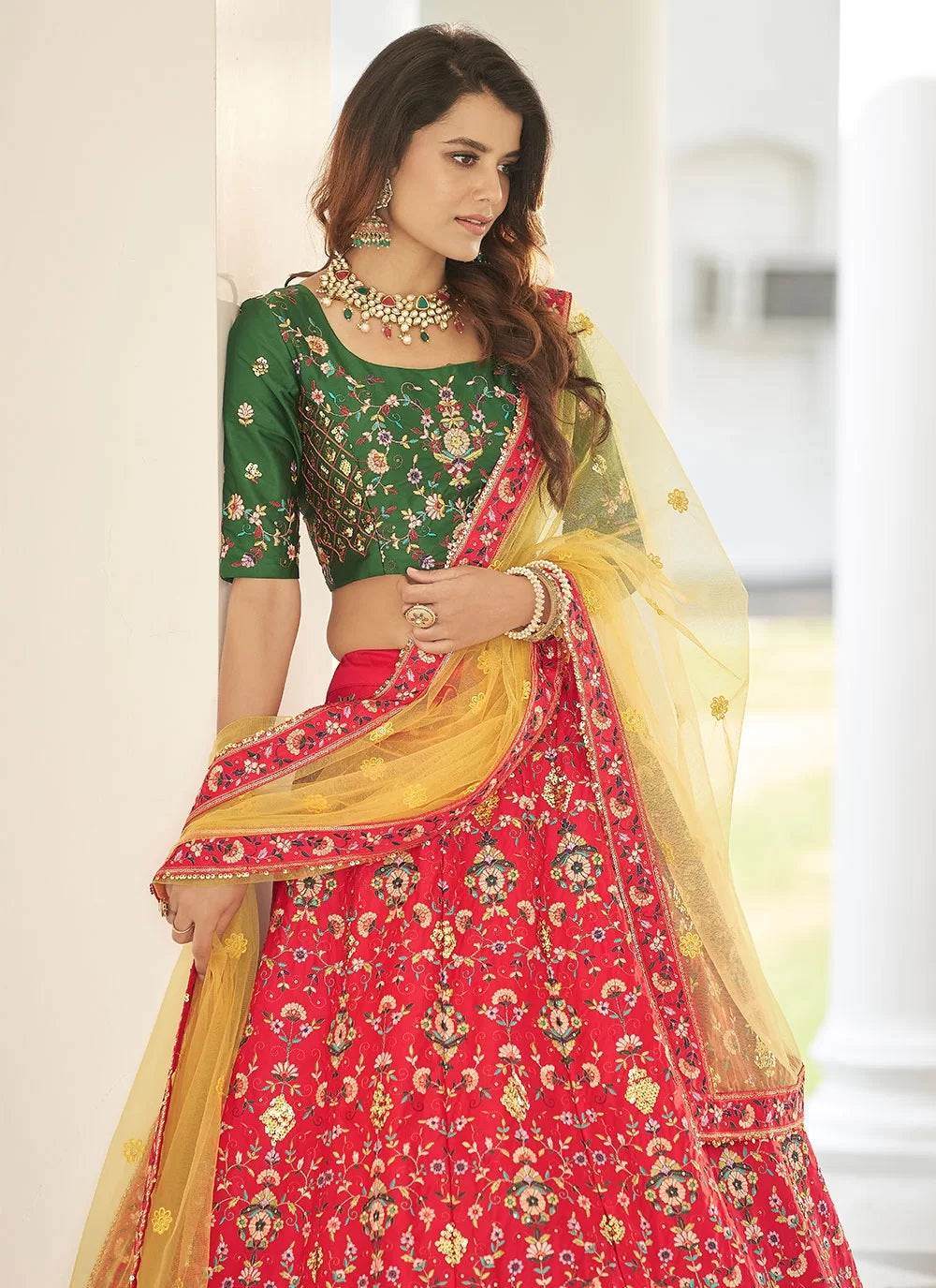 Bella Fancy Dresses Red Silk Thread with sequince work Lehenga Choli