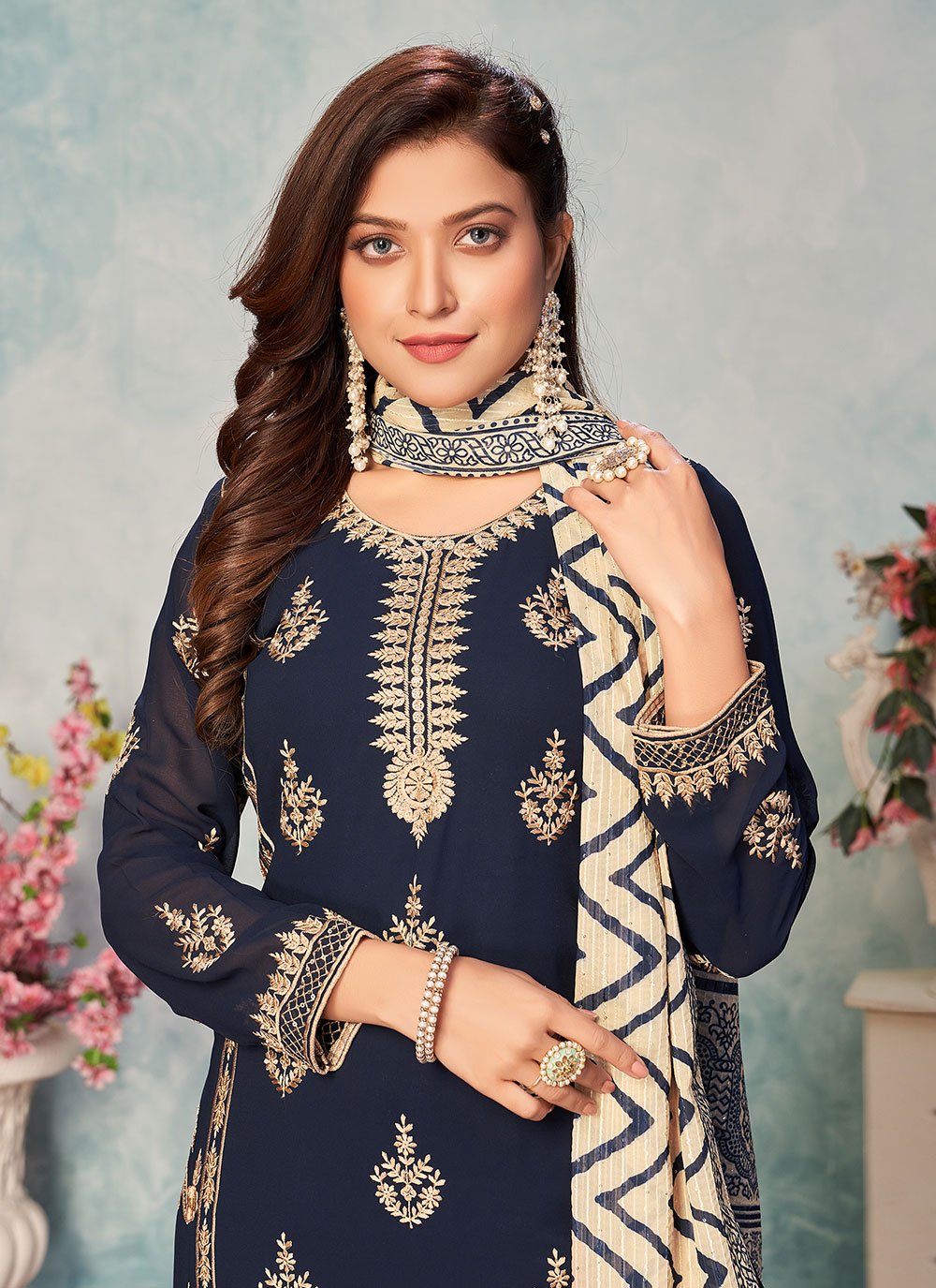 Bella Fancy Dresses Salwar Kameez Blue Faux Georgette Simple Salwar Suit