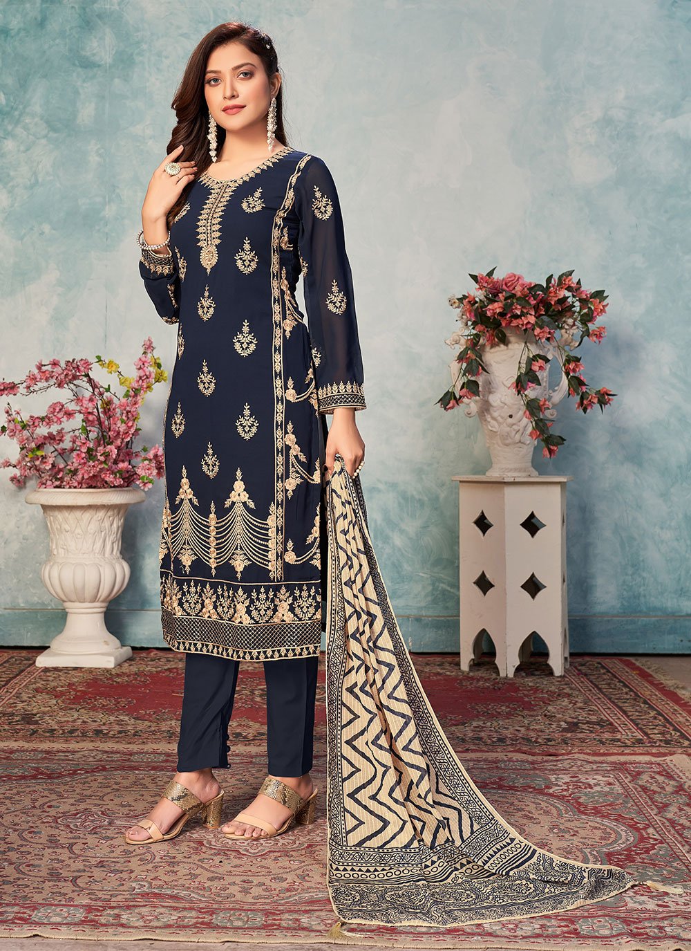 Bella Fancy Dresses Salwar Kameez Blue Faux Georgette Simple Salwar Suit
