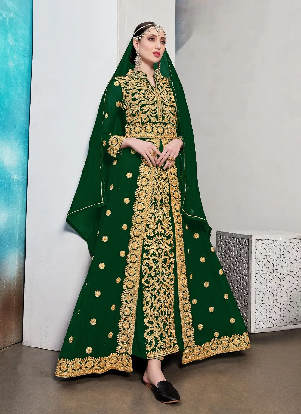 Bella Fancy Dresses Salwar Kameez Green Pure Georgette Embroidered  Anarkali Salwar Suit