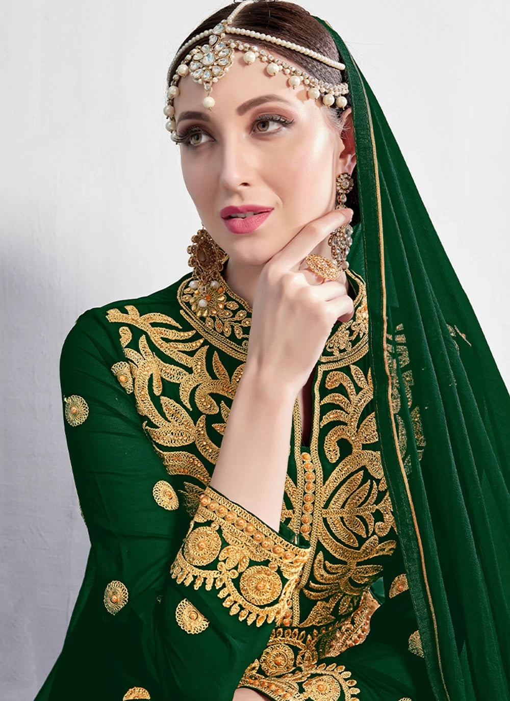Bella Fancy Dresses Salwar Kameez Green Pure Georgette Embroidered  Anarkali Salwar Suit