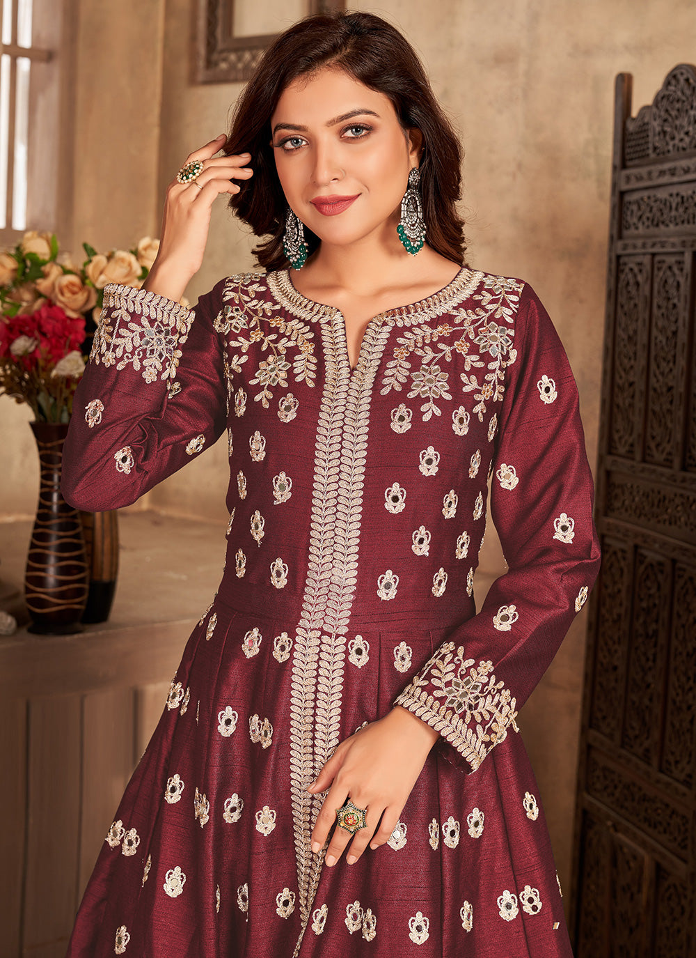Bella Fancy Dresses Salwar Kameez Maroon Color Floor Length Designer Indian Dress