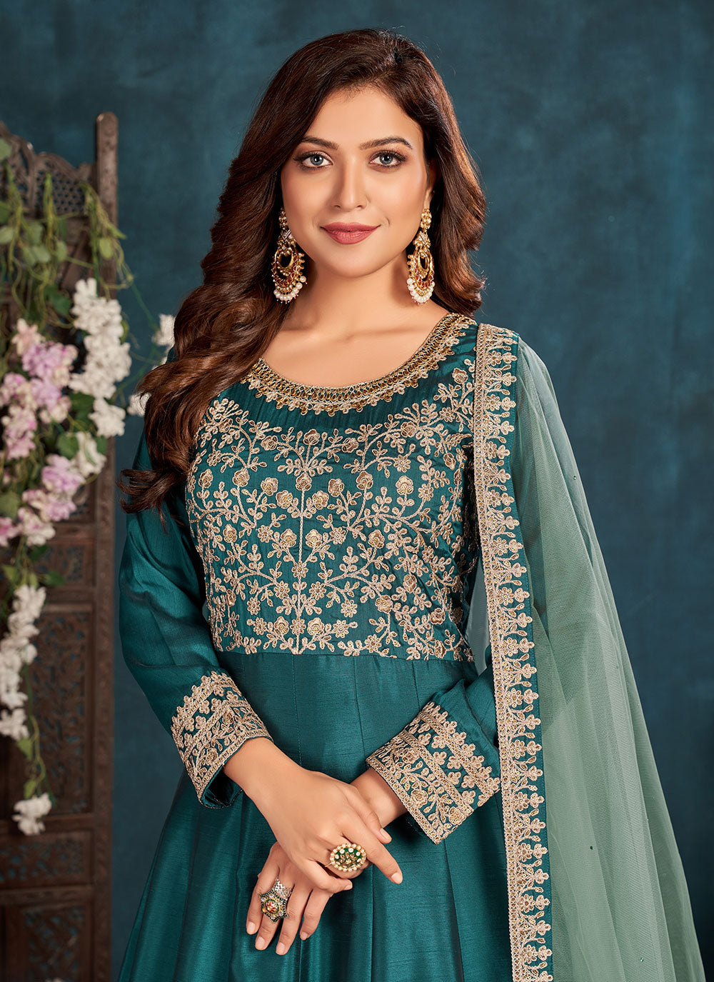 Bella Fancy Dresses Salwar Kameez Rama Art Silk Floor Length Designer Suit