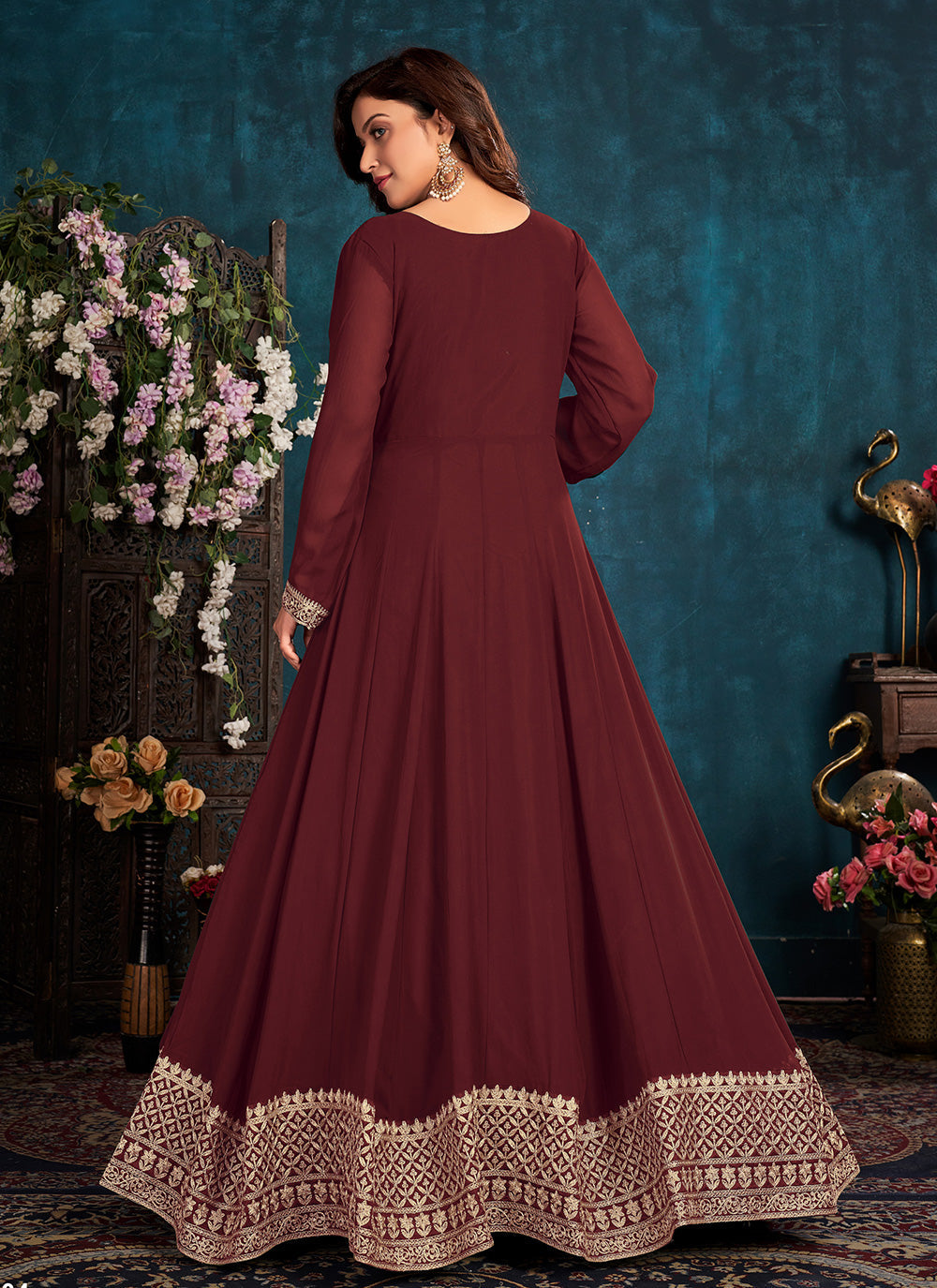 Bella Fancy Dresses Salwar Kameez Red Embroidered Faux Georgette Salwar Kameez