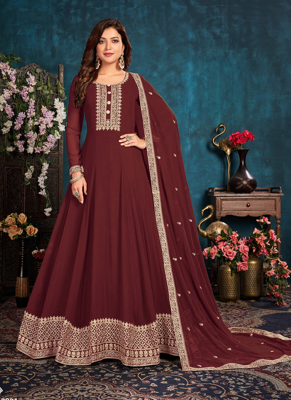 Bella Fancy Dresses Salwar Kameez Red Embroidered Faux Georgette Salwar Kameez