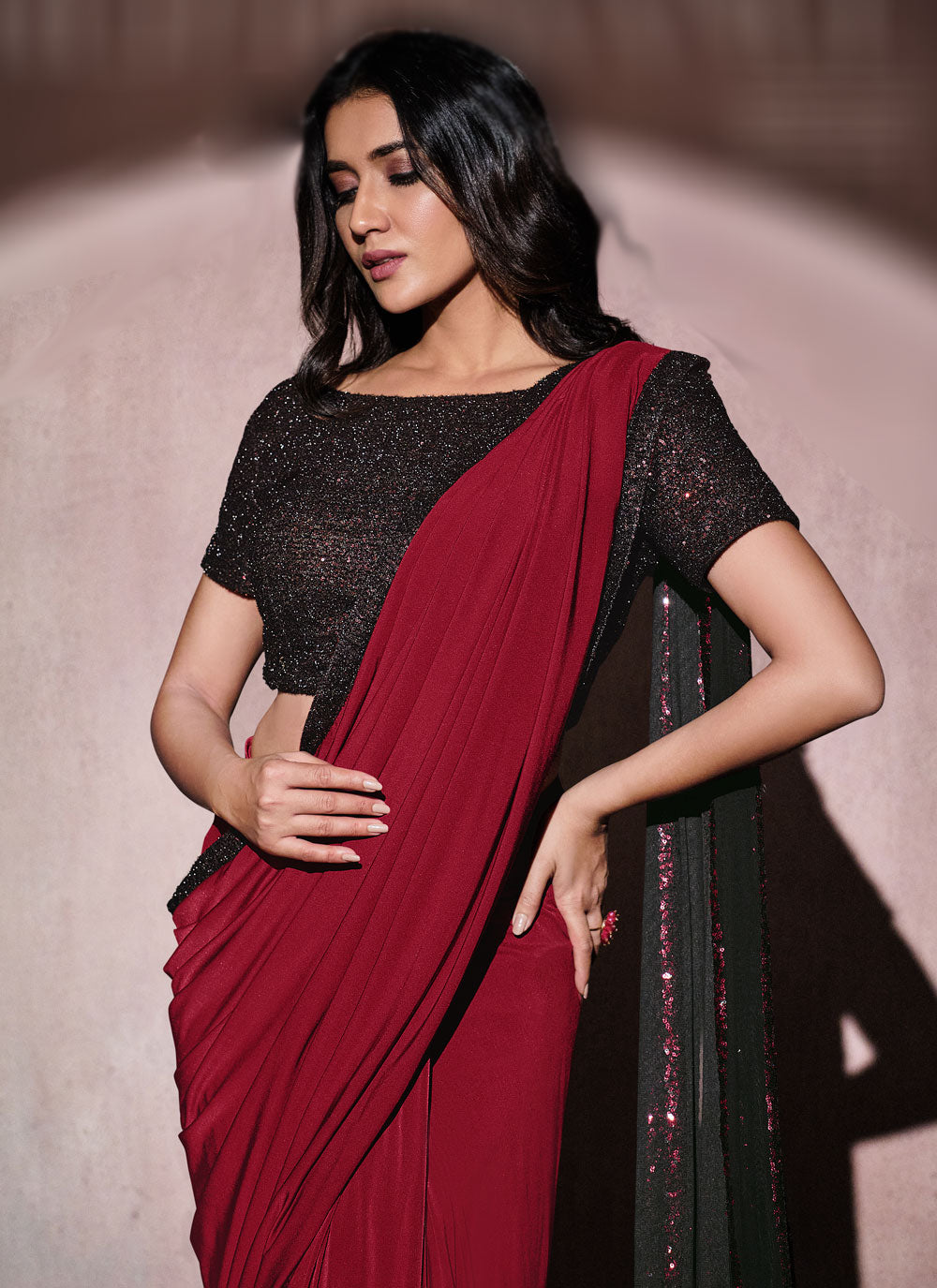 Bella Fancy Dresses Saree Maroon Sequins Embroidered Readymade Traditional Saree