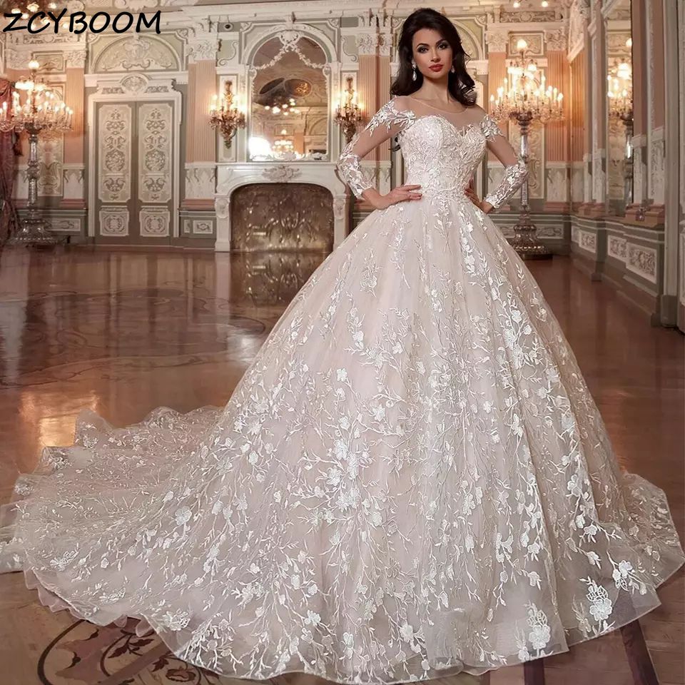 Bella Fancy Dresses US 0 2022 Luxury White/Ivory Women Long Train Wedding Dress Bride Dresses Lace Appliques Illusion Beads Crystal Elegant Wedding Gowns