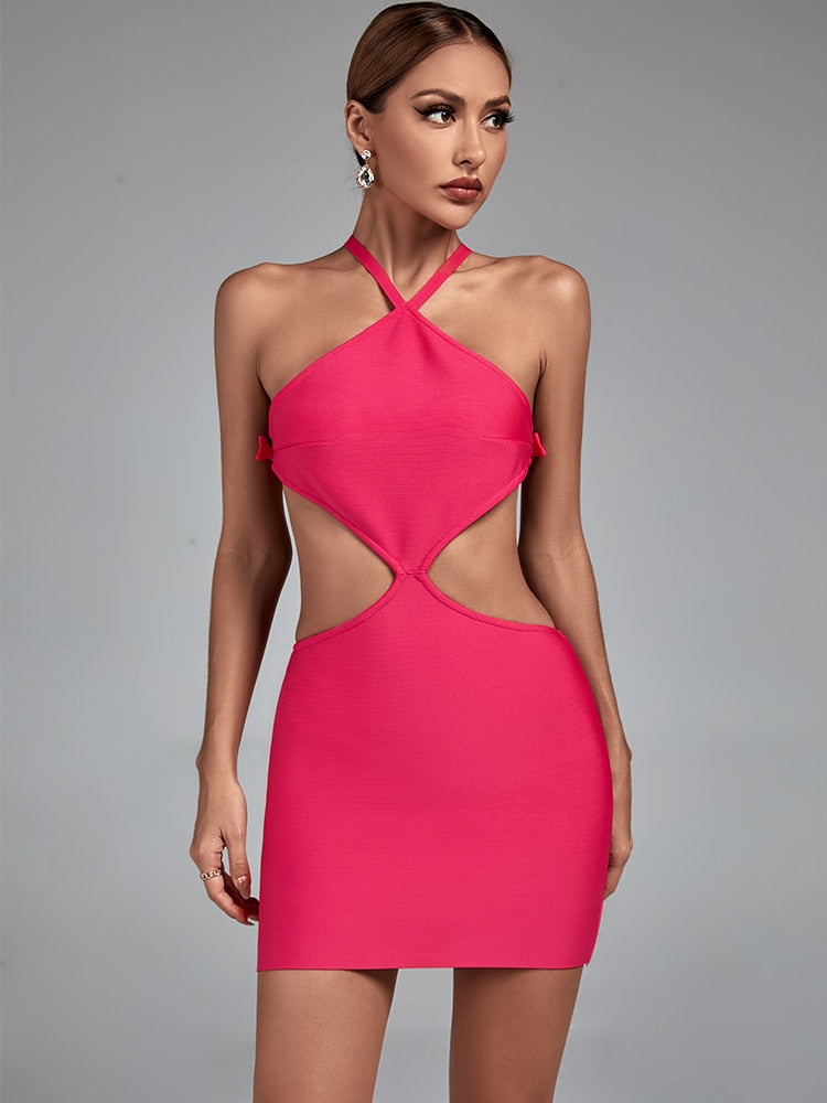 Bella Fancy Dresses US 0 Backless Bandage Dress Pink Bodycon Dress Evening Party Elegant Sexy Bow Embellished Birthday Club Outfit 2022 Summer Runway