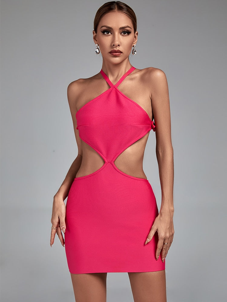 Bella Fancy Dresses US 0 Backless Bandage Dress Pink Bodycon Dress Evening Party Elegant Sexy Bow Embellished Birthday Club Outfit 2022 Summer Runway