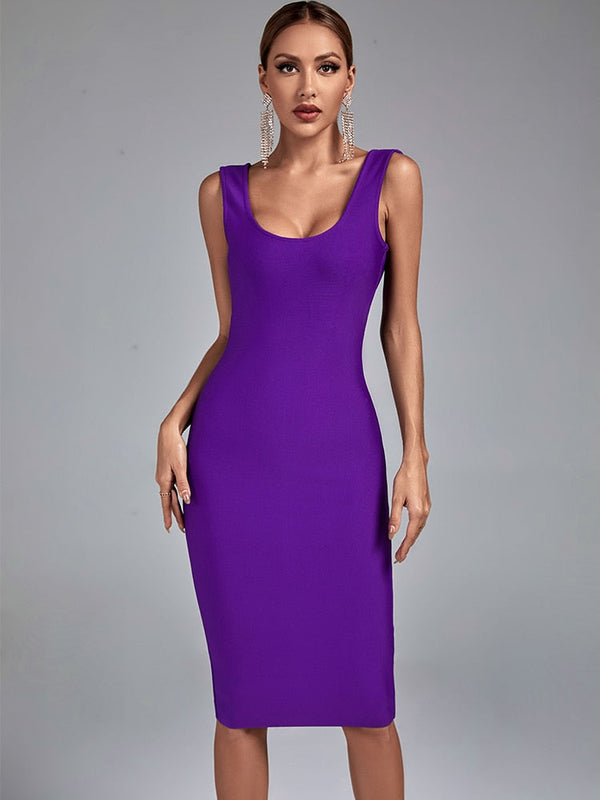 Bella Fancy Dresses US 0 Backless Bandage Dress Women Purple Bodycon Dress Evening Party Elegant Sexy Midi Birthday Club Outfits 2022 Summer New Arrival