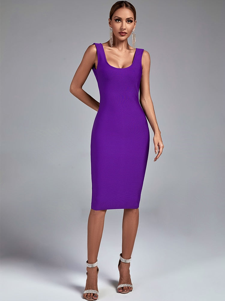 Bella Fancy Dresses US 0 Backless Bandage Dress Women Purple Bodycon Dress Evening Party Elegant Sexy Midi Birthday Club Outfits 2022 Summer New Arrival