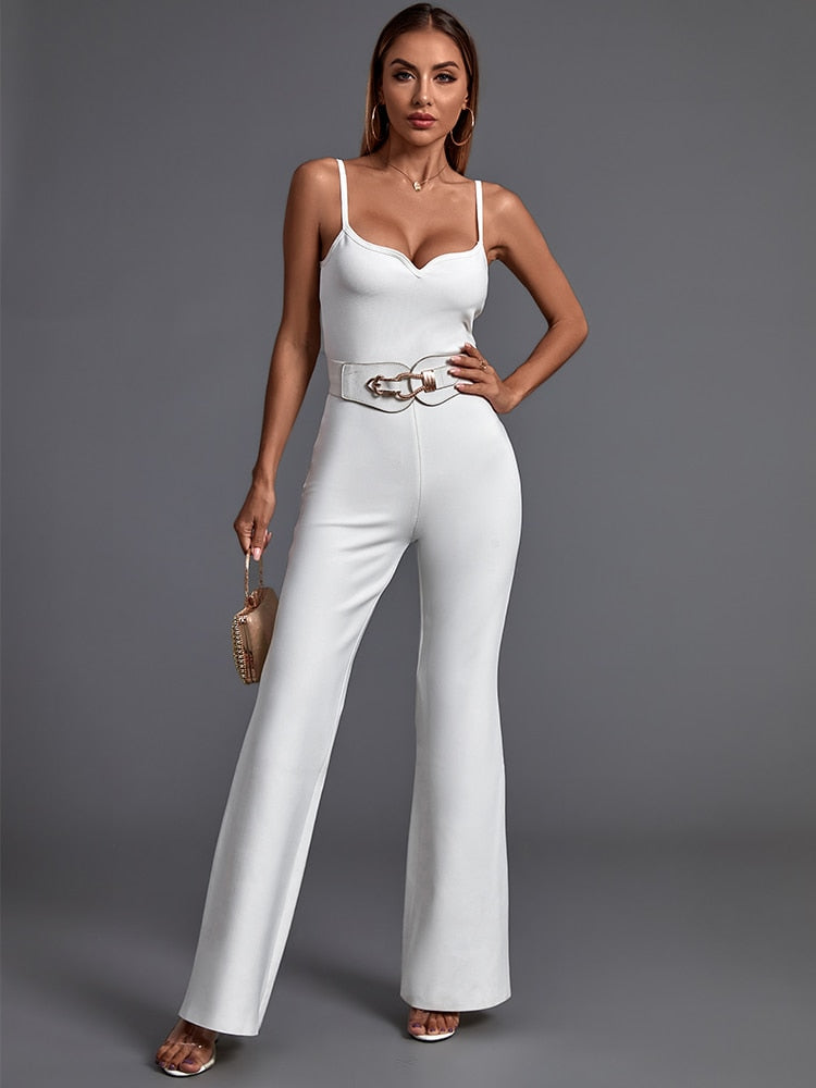 Bella Fancy Dresses US 0 Bandage Jumpsuit 2022 Women White Bandage Jumpsuit Bodycon Elegant Sexy Evening Party Outfits Summer Birthday Club Outfits