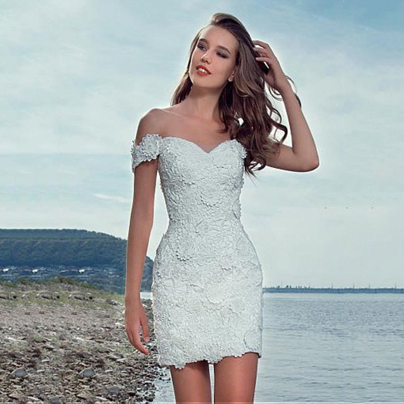 Bella Fancy Dresses US 0 Beach Short Wedding Dress 2021 With Detachable Train Lace Appliques Sweetheart Wedding Gowns For Bride 2 in 1 Vestidos de Noiva