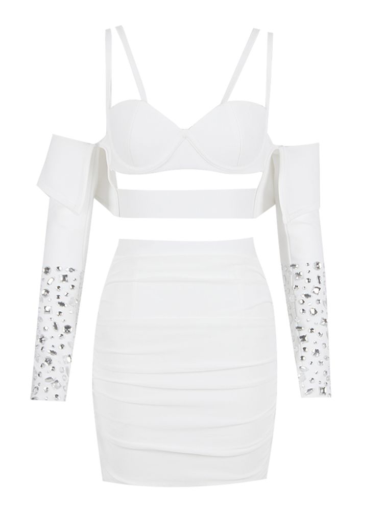 Bella Fancy Dresses US 0 Beaded Celebrity Bandage Dress Two Piece Luxury Woman Party Dress 2 Piece Elegant Sexy White Evening Club Outfit 2023 New Year