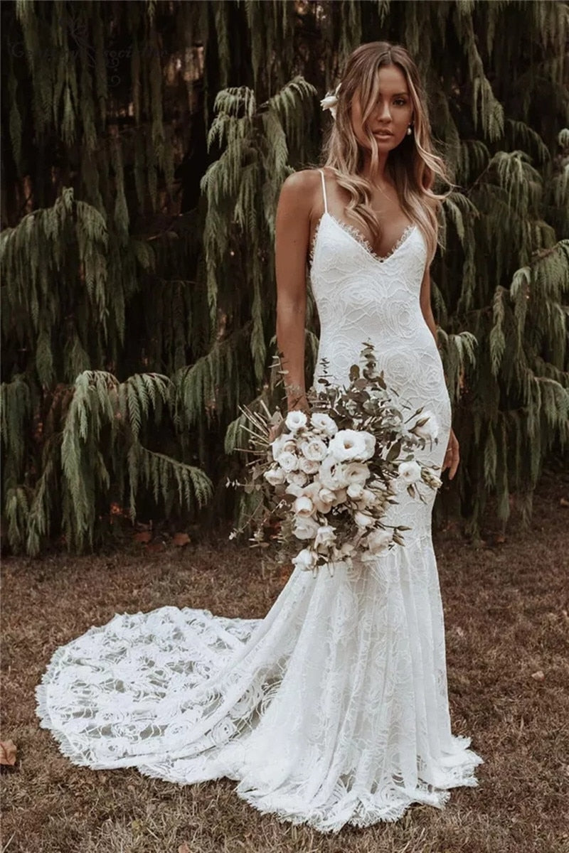 Mermaid boho wedding dress sale