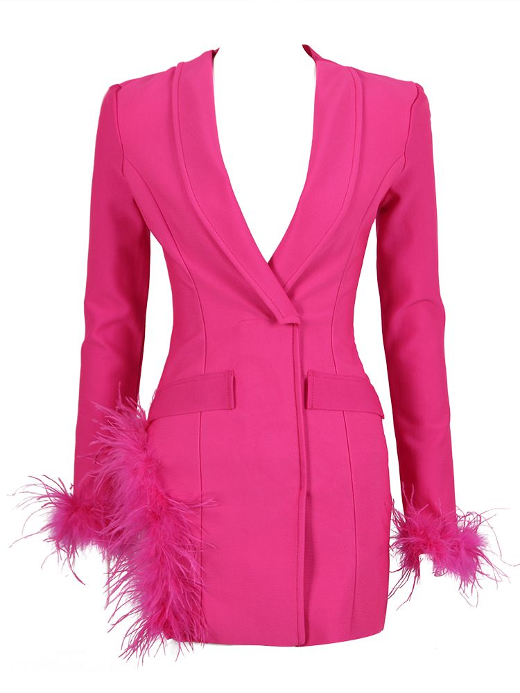 Bella Fancy Dresses US 0 Feather Blazer Dress Women Elegant Women Short Party Dresses Sexy Pink Long Sleeve Christmas Evening Club Outfit 2023 New Year