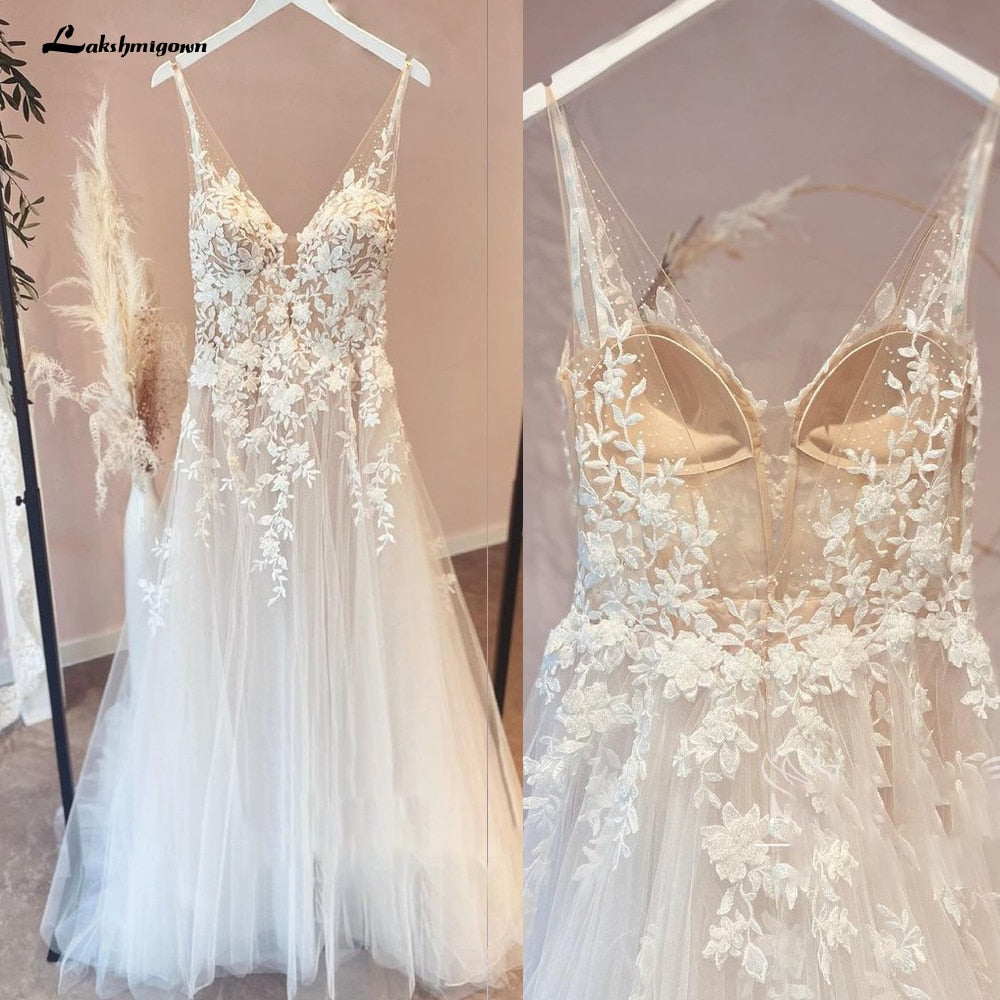 Bella Fancy Dresses US 0 Lakshmigown Unlined Bodice FLowy A Line Tulle Wedding Dress With V Neck Bridal Gown Beach Bridal Gown trouwjurk Robe de mariee