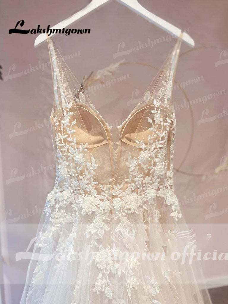 Bella Fancy Dresses US 0 Lakshmigown Unlined Bodice FLowy A Line Tulle Wedding Dress With V Neck Bridal Gown Beach Bridal Gown trouwjurk Robe de mariee