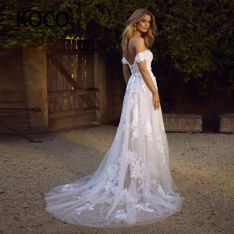 Bella Fancy Dresses US 0 MACDUGAL Wedding Dress 2022 Boho Zipper Back Off The Shoulder Lace Appliques Vintage Bridal Gowns Vestido De Novia Custom Made