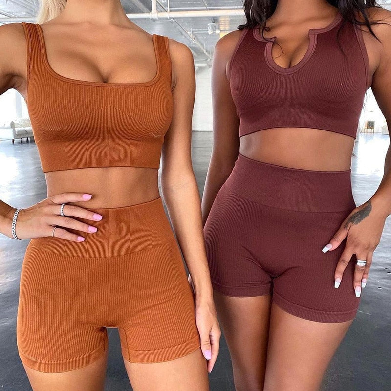 Bella Fancy Dresses US 0 New Seamless Shorts Set Woman 2 pieces Suit Women&#39;s Tracksuit Gym Fitness Shorts Workout Sports Bras Crop Top Cycling Shorts
