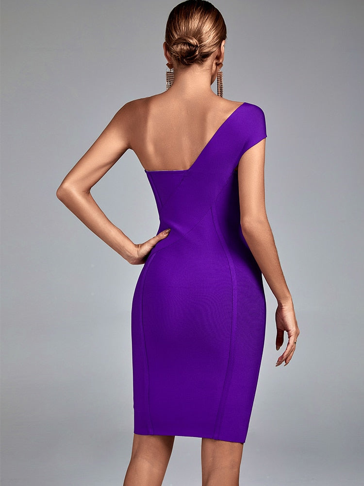 Bella Fancy Dresses US 0 One Shoulder Bandage Dress Women Purple Bodycon Dress Evening Party Elegant Sexy Birthday Club Outfits 2022 Summer New Arrival
